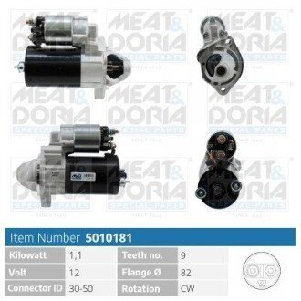 MEATDORIA AUDI стартер A4,A6 95 - 80,100, SKODA SUPERB I (3U4) 1.8 T 01-08, VW PASSAT B5 (3B2) 1.8 T 96-00 MEAT&DORIA 5010181