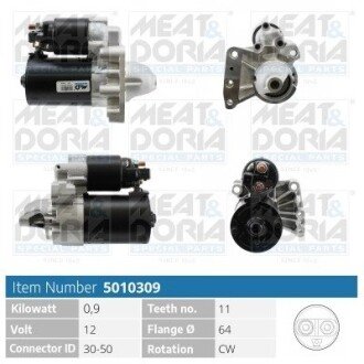 MEATDORIA MINI Стартер MINI (R56) One 06-10, PEUGEOT 207 SW (WK_) 1.6 16V 07-13 MEAT&DORIA 5010309 (фото 1)