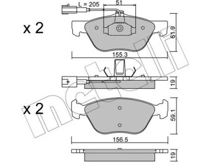 Гальмівні колодки, дискове гальмо (набір) Metelli 2200831