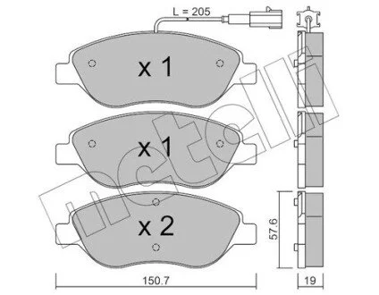 Гальмівні колодки, дискове гальмо (набір) Metelli 2205770