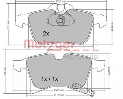 Колодки тормозные (передние) Opel Combo 01- (Ate) METZGER 1170010