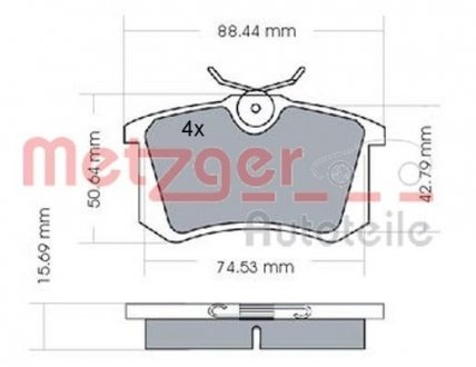 Колодки тормозные (задние) VW Golf/Passat 83-02/ Peugeot 405 87-96 (87.1x52.8x15.1) METZGER 1170022 (фото 1)