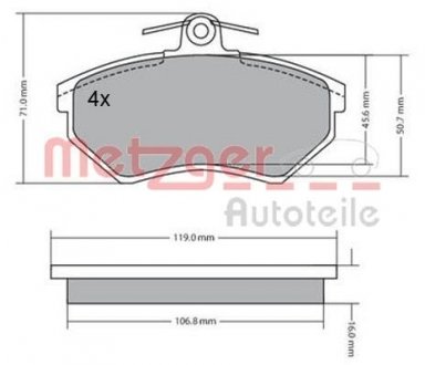 Колодки гальмівні (передні) Seat Cordoba/Ibiza/Toledo 93-02/VW Golf 86-02/Passat B2/B3/B4 85-97 METZGER 1170095 (фото 1)