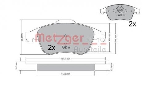 Колодки тормозные (передние) Renault Megane III/Laguna III 1.5dCi/2.0dCi 07- (Ate) METZGER 1170409 (фото 1)