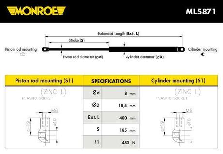 Амортизатор кришки багажника MONROE ML5871 (фото 1)