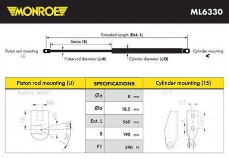 Газова пружина кришки багажника MONROE ML6330