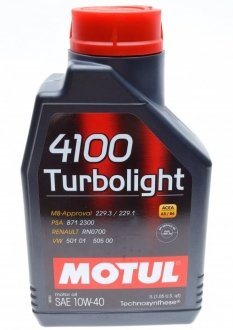 Моторное масло 4100 Turbolight 10W-40 полусинтетическое 1 л MOTUL 387601 (фото 1)