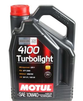 Моторное масло 4100 Turbolight 10W-40 полусинтетическое 4 л MOTUL 387607