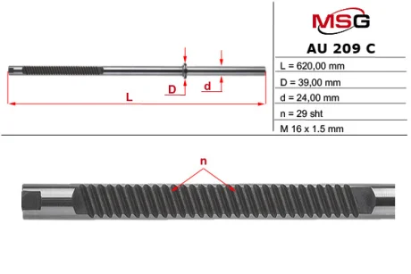 Фото 1 - шток рульової рейки з ГПК SKODA OCTAVIA TOUR (1U5) 98-10; VW GOLF IV (1J5) 99-06; SEAT LEON I (1M) 99-06 MSG AU209C Шток рульової рейки з ГПК SKODA OCTAVIA TOUR (1U5) 98-10; VW GOLF IV (1J5) 99-06; SEAT LEON I (1M) 99-06 MSG AU209C (фото 1)