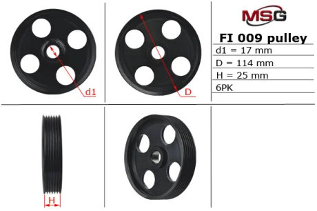 Шків насоса ГПК FIAT Scudo 95-07, Ulysse 94-02; PEUGEOT 406 97-04, Expert 95-07, 806 98-02; CITROEN Jumpy 95-07 MSG FI009PUL