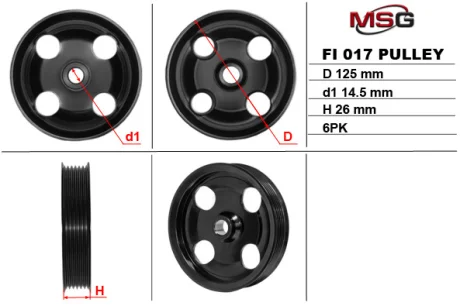 Шків насоса ГПК PEUGEOT EXPERT I (224) 00-06; CITROEN EVASION (22, U6) 99-02; FIAT ULYSSE (220) 94-02 MSG FI017PUL