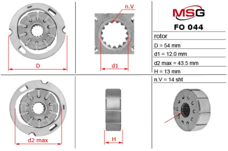 Ротор, статор і пластини насоса ГПК RENAULT Trafic 00-14; FORD Focus II 04-11; FIAT Doblo 00-13; BMW 3 E46 99-05; PEUGEOT 406 97-04; NISSAN Primastar 02-14; MITSUBISHI Galant 96-03; CITROEN Berlingo 08-18; MAZDA CX-9 06-15; OPEL Vivaro 01-14; SUZUKI MSG FO044ROTOR