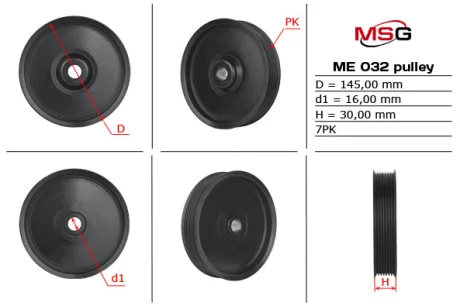 Шків насоса ГУР MERCEDES-BENZ C-Class W203 00-07, E-Class W211 02-09, CLK W209 02-10, C-Class W204 07-14, SLK R171 04-11, CLC 08-11 MSG ME032PUL