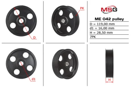 Шків насоса ГПК MERCEDES-BENZ Sprinter 906 06-18, E-Class W211 02-09, CLK W209 02-10, ML W164 05-11, C-Class W204 07-14, GL X164 06-12, R-Class W251 05-13 MSG ME042PUL