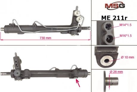 Рульова рейка з ГПК відновлена MERCEDES M W163 1998-2002 MSG ME211R (фото 1)
