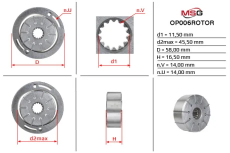 Ротор, статор та пластини насоса ГУР Citroen C5, Dacia Logan, Dacia Sandero MSG OP006ROTOR
