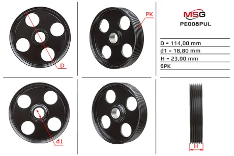 Шків насоса ГПК CITROEN ZX (N2) 91-98,SAXO (S0, S1) 96-03; PEUGEOT PARTNER I 96-02,405 II Break (4E) 92-96 MSG PE008PUL