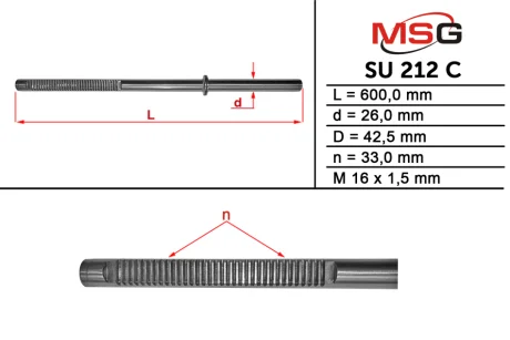 Фото 1 - шток рульової рейки з ГПК новий Subaru Forester 08-13 MSG SU212C Шток рульової рейки з ГПК новий Subaru Forester 08-13 MSG SU212C (фото 1)