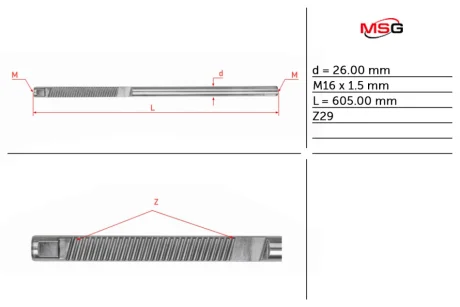 Шток рульової рейки з ЕУР новий SUBARU Forester 08-13, Impreza 07-11, Legacy 03-09 MSG SU401.NLA0.C