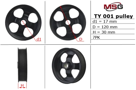 Шків насоса ГУР TOYOTA Land Cruiser Prado 120 03-09, Camry 01-06, Camry 06-11, Avensis 03-10, Hilux 05-16, Avensis 97-03, RAV4 00-05, Picnic 01-09; LEXUS RX 03-09 MSG TY001PUL