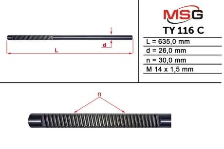 Шток рульової рейки без ГПК новий LEXUS CT 2010-,HS 2009-2012;TOYOTA AVENSIS 2009-2015,PRIUS 2012-2016 MSG TY116C