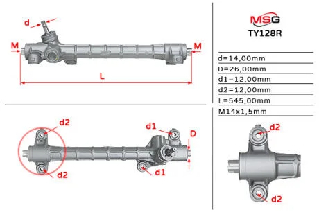 Рульова рейка без ГУР відновлена Toyota Prius 03-09 MSG TY128R (фото 1)