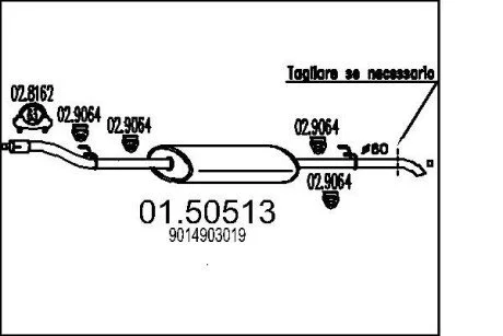 Глушник системи випуску (середній) MTS 01.50513