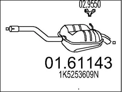 Труба вихлопна koсc. GOLF V 1.9TDI.. MTS 0161143