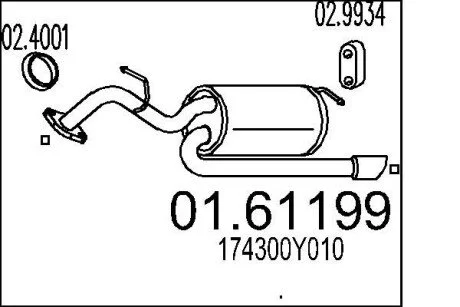 Труба вихлопна koсc. YARIS 1.3 16V.. MTS 0161199