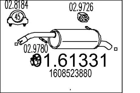 Труба вихлопна koсc. PEUGEOT 208 1.0 MTS 0161331