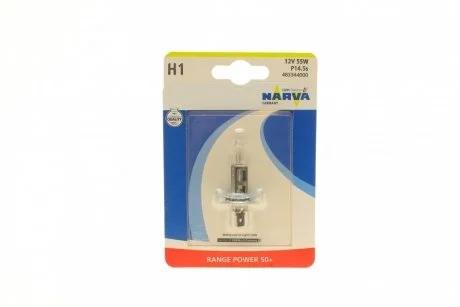 Лампа галогенная H1 12V 55W P14.5S RANGE POWER 50 NARVA 483344000