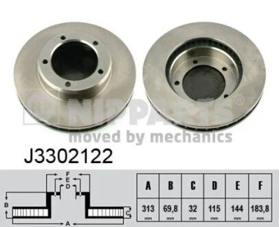 Диск тормозной передний D=313mm LC100 NIPPARTS J3302122