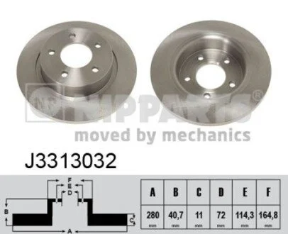 Диск тормозной задний 280mm Mazda 3(2L)/5 NIPPARTS J3313032