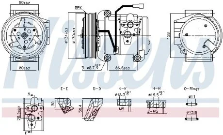 Компресор кондиціонера MERCEDES ACTROS MP4 / MP5, ANTOS, AROCS, ATEGO 3, TRAVEGO (O 580) 10.7D-7.7D 07.11- NISSENS 890957