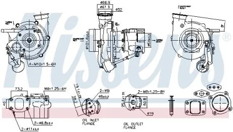 Турбокомпресор (із монтажним набором) MERCEDES ACTROS, ACTROS MP2 / MP3, ATEGO, ATEGO 2, OH, TOURISMO (O 350), TRAVEGO (O 580), VARIO, VARIO (B667, B670, B668) OM542.925-OM942.911 NISSENS 93579