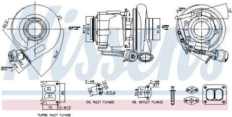 Турбокомпресор (із монтажним набором) RVI VOLVO FH FM T DTi13 MD13 EURO 6 VOLVO FH, FH II, FH III, FM II, FM III, FMX II, FMX III D13A380-G13C460 09.05- NISSENS 93717