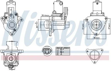 Клапан EGR HYUNDAI GRAND SANTA FÉ, IX35, SANTA FÉ II, SANTA FÉ II/SUV, SANTA FÉ III, SANTA FÉ III/SUV KIA CARNIVAL III, SORENTO II, SORENTO II/SUV, SPORTAGE III 2.0D/2.2D 11.05-12.18 NISSENS 98510