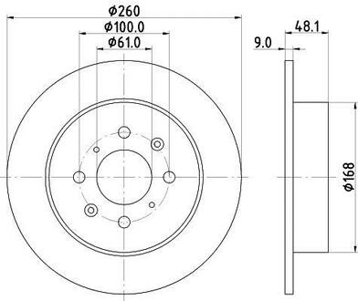 Диск гальмівний задній Honda Civic 1.4, 1.5, 1.6, 1.7 (98-05) Nisshinbo ND8009K (фото 1)