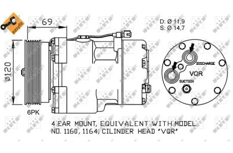 Компресор кондиціонера SEAT ALHAMBRA, VW SHARAN 1.8 09.97-03.10 NRF 32748