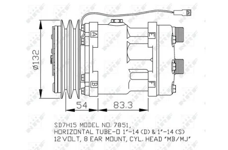 Компресор кондиціонера DEUTZ FAHR AGROPLUS 01.96- NRF 32757 (фото 1)