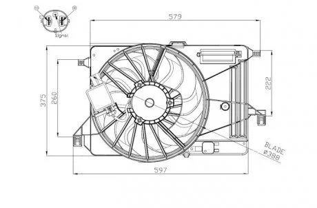 Вентилятор радіатора (з корпусом) FORD C-MAX II, FOCUS III, FOCUS III/HATCHBACK, FOCUS III/KOMBI, GRAND C-MAX 1.5D/1.6D 07.10-02.20 NRF 47964