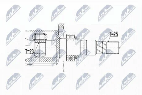 ШАРНІР РІВНИХ КУТОВИХ ШВИДКОСТЕЙ | FIAT PUNTO/GRANDE PUNTO/EVO 1.3D MULTIJET 05-, FIORINO 1.3D MULTIJET 07-, QUBO 1.3D MULTIHET 09- /ПРАВ/ NTY NPWFT070