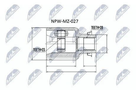 ШАРНІР РІВНИХ КУТОВИХ ШВИДКОСТЕЙ | MAZDA 3 BK /ATM/ 2.0 03- /ПРАВ/ NTY NPWMZ027