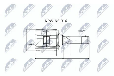 ШАРНІР РІВНИХ КУТОВИХ ШВИДКОСТЕЙ | NISSAN QASHQAI 2.0I 16V ATM 4WD 06-, X-TRAIL T31/T31R 07-, RENAULT KOLEOS 08- /ЛІВ/ NTY NPWNS016 (фото 1)