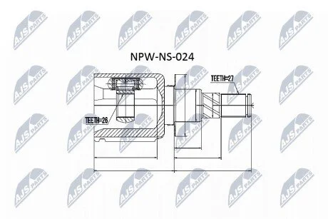 ШАРНІР РІВНИХ КУТОВИХ ШВИДКОСТЕЙ | NISSAN NAVARA D40 /ATM/ 05-, PATHFINDER R51 /ATM/ 05- Л/П NTY NPWNS024