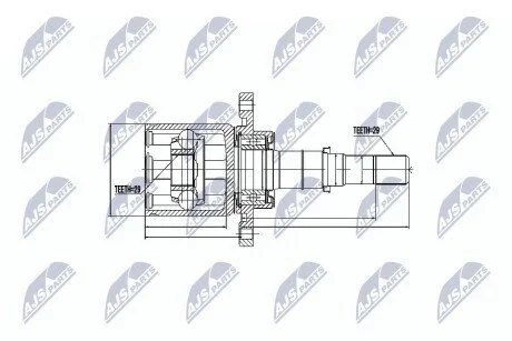 ШАРНІР РІВНИХ КУТОВИХ ШВИДКОСТЕЙ | NISSAN QASHQAI 2WD 1.6DCI 11-, 2.0DCI 07-, RENAULT KOLEOS 2.0DCI 2WD 08- /ПРАВ/ NTY NPWNS045