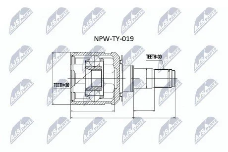 ШАРНІР РІВНИХ КУТОВИХ ШВИДКОСТЕЙ | TOYOTA LANDCRUISER /MTM/ATM/ J120 02-, HI-LUX 4-RUNNER /ATM/ 02-, FJ CRUISER GSJ15 /ATM/MTM/ 06-, LEXUS GX470 /ATM/ 02- NTY NPWTY019