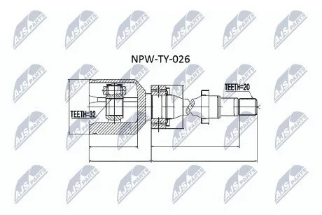 ШАРНІР РІВНИХ КУТОВИХ ШВИДКОСТЕЙ | TOYOTA AVENSIS CT220 2.0TD 97-06.2000, AZT220 2.0 00-03 /ПРАВ/ NTY NPWTY026