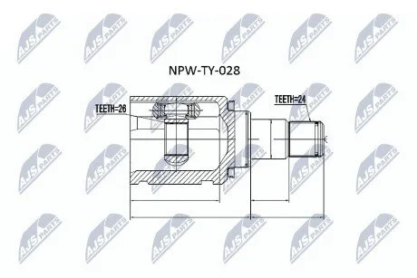 ШАРНІР РІВНИХ КУТОВИХ ШВИДКОСТЕЙ | TOYOTA AVENSIS CDT250 2.0D 03-06, ADT250 2.0D-4D 06-08, AZT250 2.0 03-08, COROLLA VERSO 2.0D-4D 04-05, COROLLA CDE120 2.0D-4D 01-07 /ЛІВ/ NTY NPWTY028