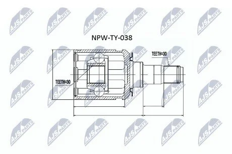 ШАРНІР РІВНИХ КУТОВИХ ШВИДКОСТЕЙ | TOYOTA LANDCRUISER UZJ100 4.7 98-05, HDJ100 4.2TD 00-07, UZJ100 4.7 98-05, LEXUS LX470 98-05 Л/П NTY NPWTY038
